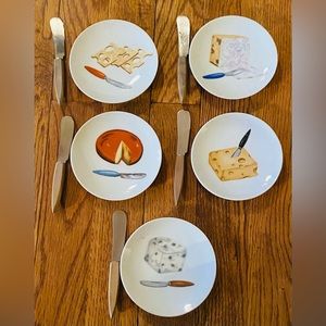 Commodore Cheese Serving Appetizer 4” Plates, set of 5 w/cheese spreaders